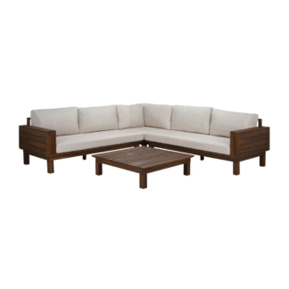 Outdoor Teak Wood Corner Sofa Set with Coffee Table for Villa Resort Hotel Patio Garden