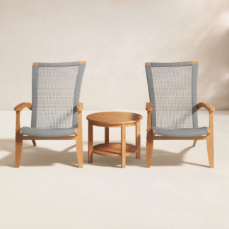 Luxury Outdoor Teak Wood Lounge Chair Set Patio Furniture Rope Armchair with Side Table for Garden Resort