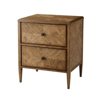 Rustic Solid Teak Wood Bedside Table with Natural Grain Pattern and Dual Drawer Storage