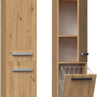 Solid Teak Wood Bathroom Cabinet with Hidden Laundry Storage