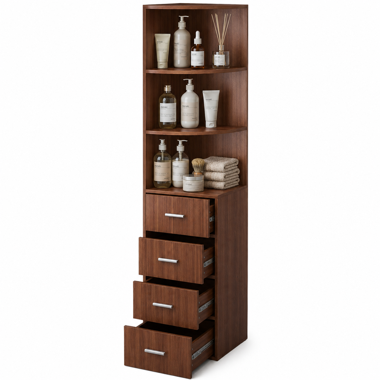 Minimalist Vertical Teak Wood Bathroom Drawer Storage Unit