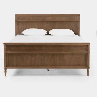 Classic Teak Wood Bed Frame with Elegant Panel Headboard Design