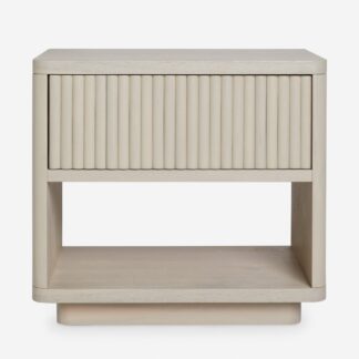 Modern Minimalist Wooden Bedside Table with Fluted Drawer Design