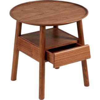 Mid Century Modern Solid Teak Wood Round Bedside Table with Drawer