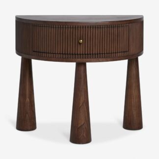 Premium Mid Century Teak Wood Bedside Table with Rounded Fluted Drawer Design