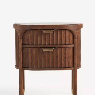 Modern Luxury Solid Teak Wood Bedside Cabinet with Double Drawer Storage