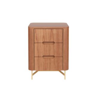 Modern Solid Teak Wood Bedside Cabinet with Three Drawer Storage
