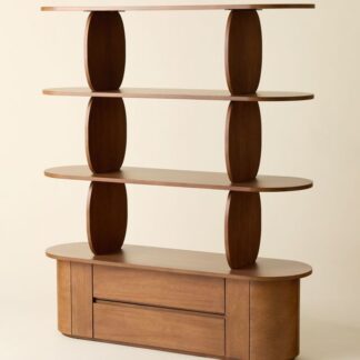 Luxury Teak Wood Contemporary Storage Shelf with Sculptural Supports