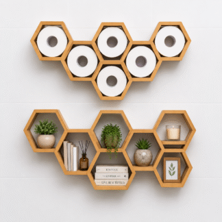 Modern Teak Wood Bathroom Wall Shelf Organizer