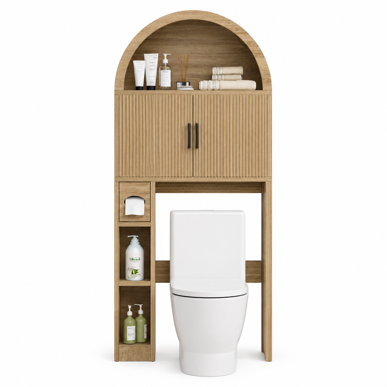 Premium Teak Wood Over The Toilet Storage Rack with Fluted Doors