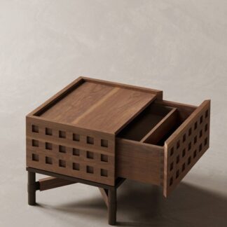 Modern Geometric Solid Teak Wood Bedside Table