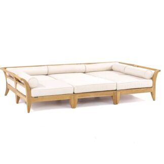 Modern Teak Outdoor Daybed Extra Wide Bolster Pillow Lounge Sofa