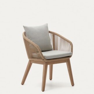 Modern Solid Teak Lounge Chair Minimalist Rope Patio Armchair