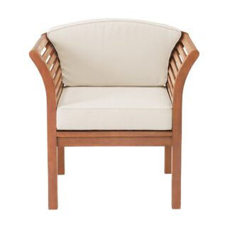 Elegant Teak Wood Single Sofa Cream Cushion Patio Lounge Chair