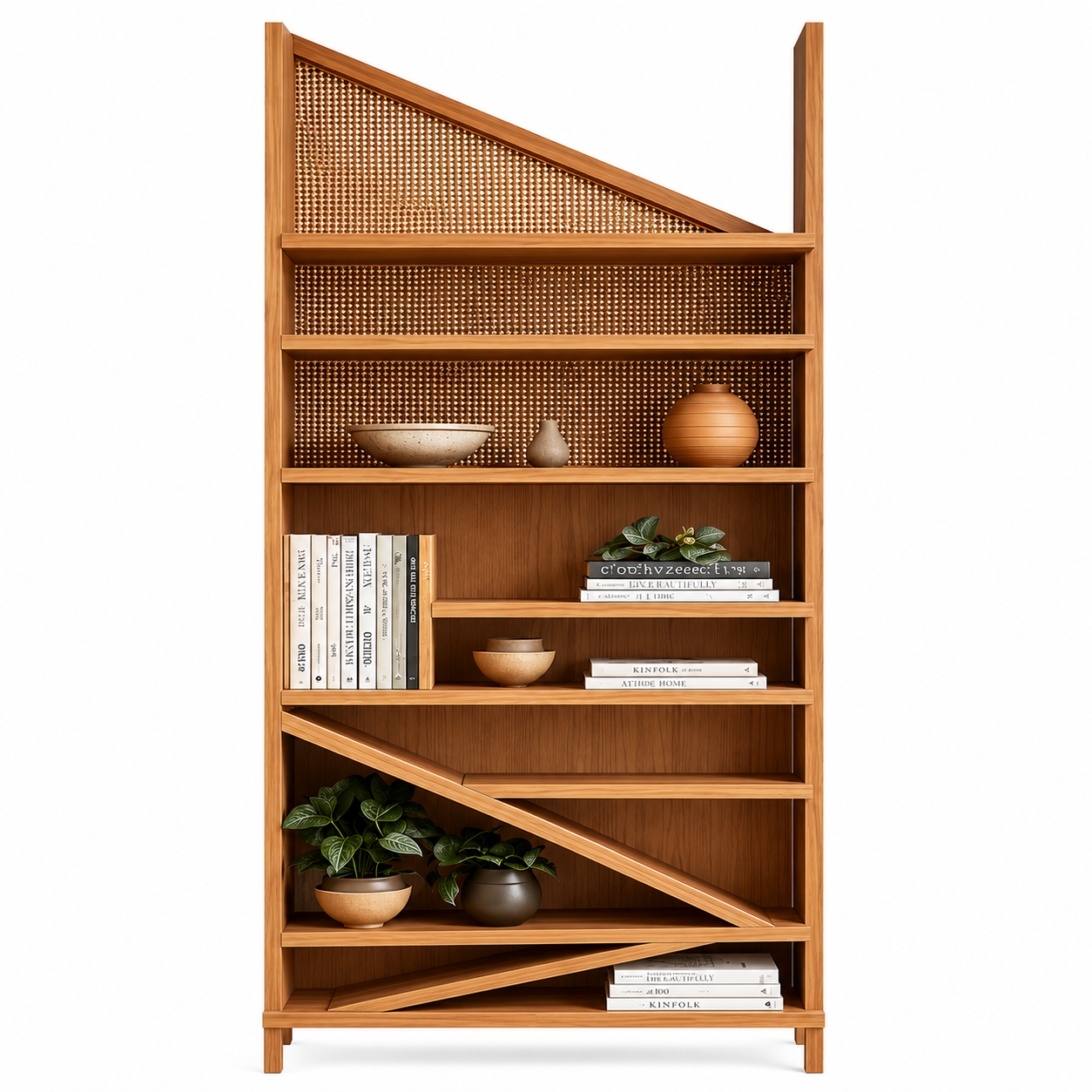 Solid Teak Wood Display Shelf Japandi Style Open Bookcase