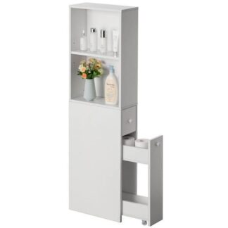 Solid Teak Wood Narrow Space Saver Cabinet Minimalist Toilet Organizer