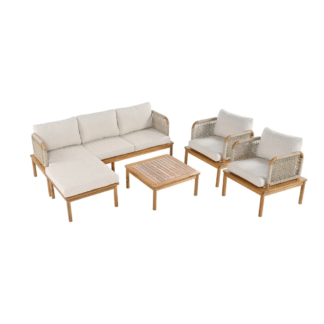 Outdoor Teak Wood Rope Sofa Set with Coffee Table for Villa Resort Patio Garden