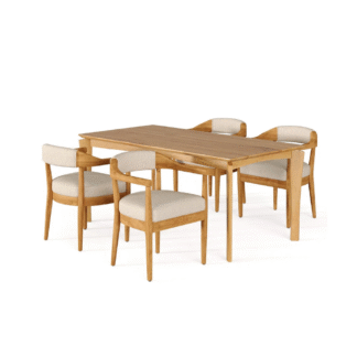 Modern Teak Wood Dining Table Set Upholstered Chair Minimalist Dining Furniture Luxury Wooden Dining Set