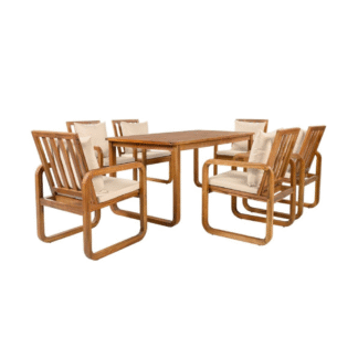 Outdoor Dining Table Set With Cushioned Chairs Teak Finish Garden Patio Furniture
