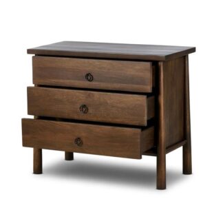 Modern Teak Wood Nightstand 3 Drawer Bedroom Storage Chest