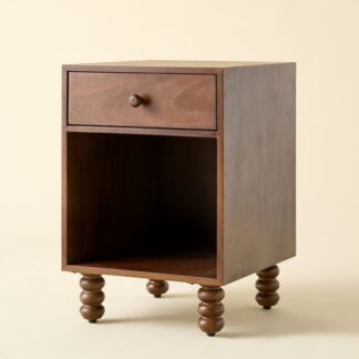 Modern Teak Wood Nightstand 1 Drawer Bedside Table Storage Cabinet