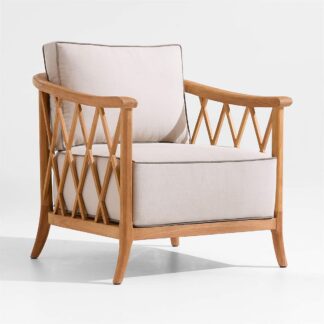 Luxury Solid Teak Wood Accent Lounge Chair with Cushioned Seat
