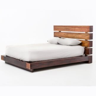 Premium Solid Teak Wood Platform Bed Frame with Slatted Headboard