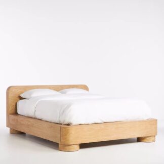 Premium Solid Teak Wood Rattan Bed Frame with Arched Headboard