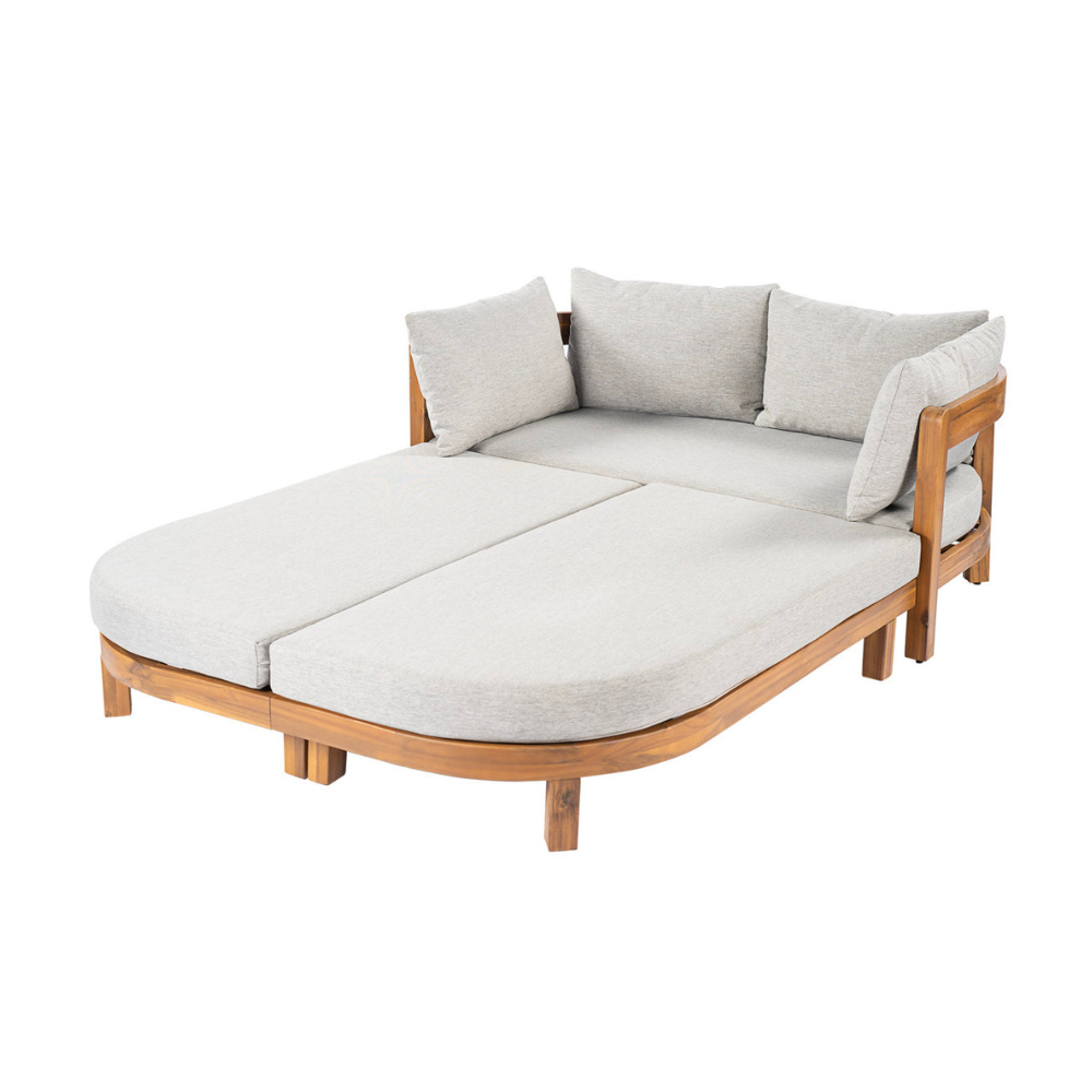 Modern Teak Wood Outdoor Daybed Sofa Poolside Lounge Furniture Patio Relaxing Sunbed Garden Sofa Set