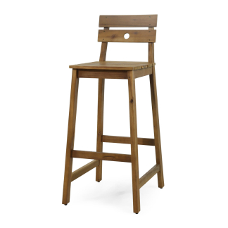 Outdoor Teak Wood Bar Chair Patio High Stool Garden Cafe Restaurant