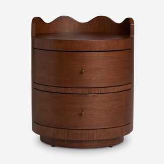 Modern Round Bedside Cabinet Featuring Solid Teak Wood and Soft Curved Form