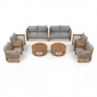 Outdoor Teak Wood Patio Sofa Set 8 Piece Rope Weave Garden Conversation Furniture for Villa Resort Backyard