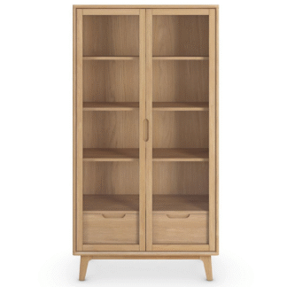 Solid Teak Wood Storage Unit Elegant Residential Glass Bookshelf