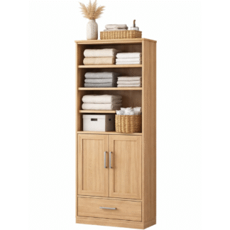 Solid Teak Wood Bathroom Organizer Freestanding Towel Cabinet