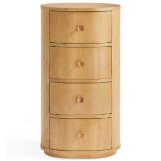 Modern Teak Wood Round Nightstand 4 Drawer Bedside Table