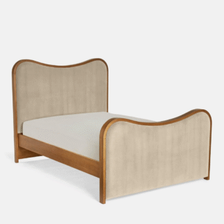 French Country Style Teak Wooden Velvet Bedstead Luxury Furniture