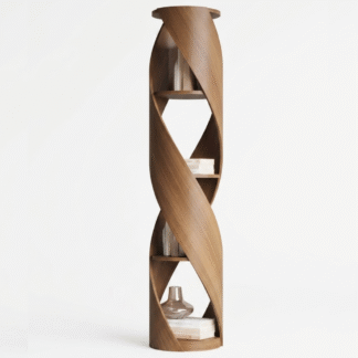 Biophilic Design Solid Teak Column Bookcase Modern Sculptural Shelf