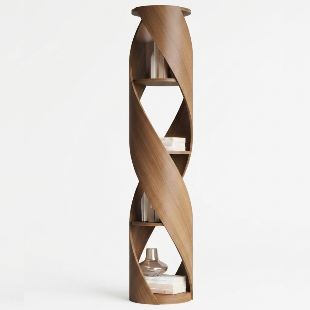 Biophilic Design Solid Teak Column Bookcase Modern Sculptural Shelf