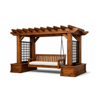 Outdoor Teak Pergola Swing Chair Luxury Garden Patio Hanging Bench for Villa Resort Backyard Furniture