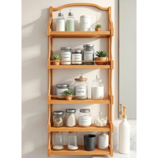 Modern Teak Wood Floating Storage Shelf with Multi Tier Open Display and Space Saving Design