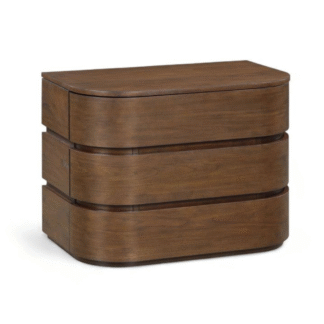 Elegant Curved Teak Wood Bedside Cabinet with Modern Layered Drawer Design
