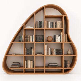 Modern Sculptural Wooden Bookshelf with Flowing Organic Wave Design