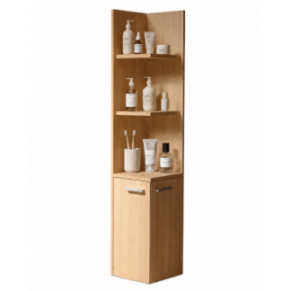 Solid Teak Wood Bathroom Storage Cabinet with Open Shelves
