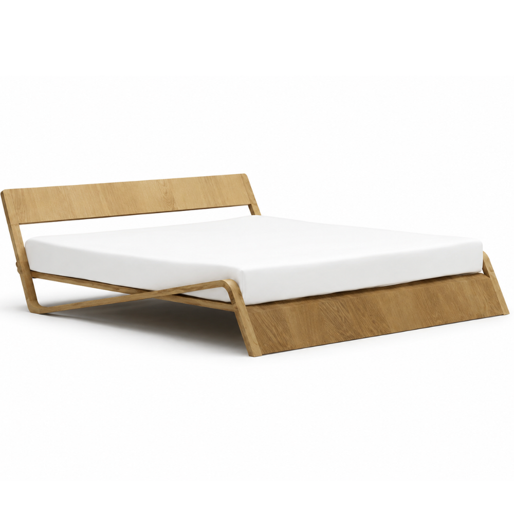 Modern Solid Teak Wood Bed Frame with Sleek Floating Platform Appearance