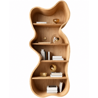 Contemporary Teak Wood Decorative Wall Bookshelf with Open Shelves