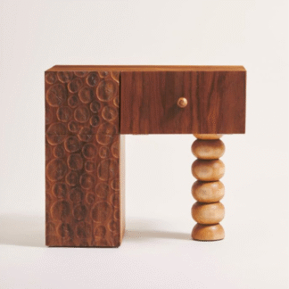 Contemporary Solid Teak Wood Sculptural Bedside Table