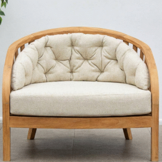Elegant Teak Wood Accent Chair Cream Cushion Round Daybed Sofa