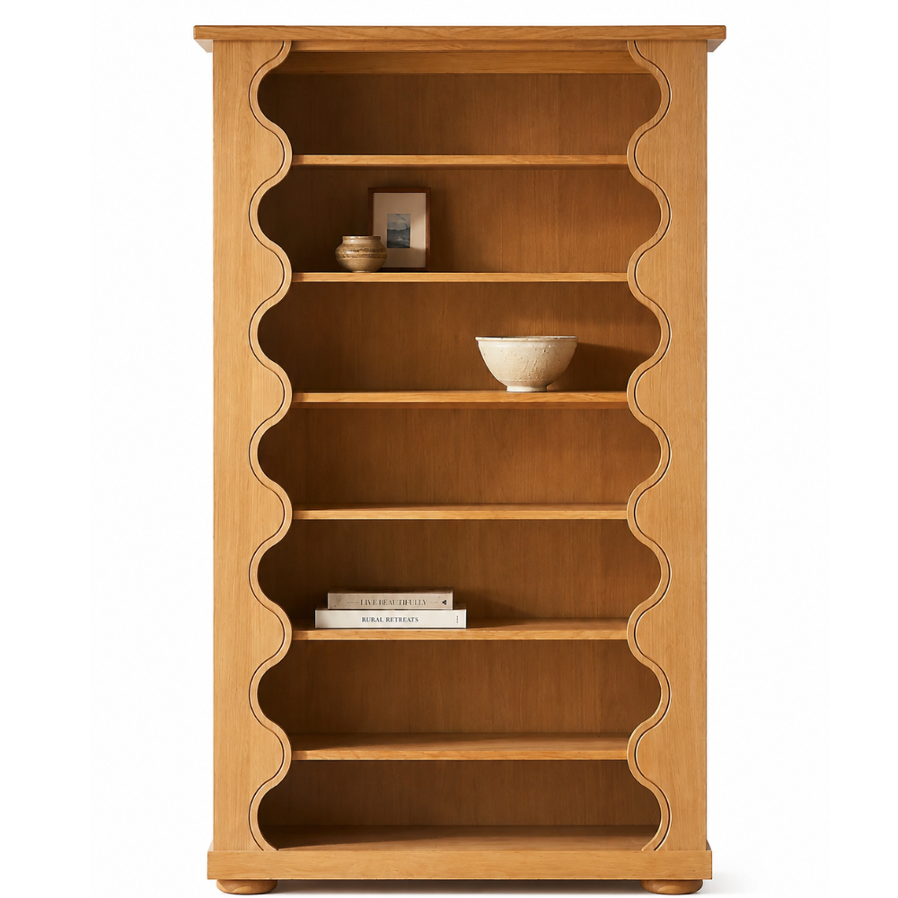 Freestanding Teak Wood Bookcase Natural Timber Storage for Living Room