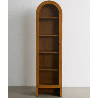Solid Teak Wood Arch Curio Cabinet Minimalist Wooden Bookshelf