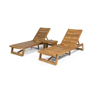 Outdoor Teak Sun Lounger Set Modern Poolside Furniture